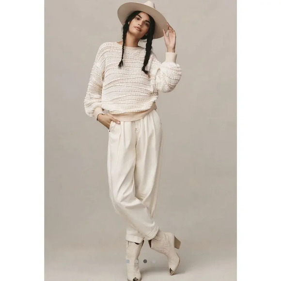 Womens Fall Sweater Anthropologie Pullover Open-Stitch Ivory Neutral XS New 1399 - Picture 3 of 10